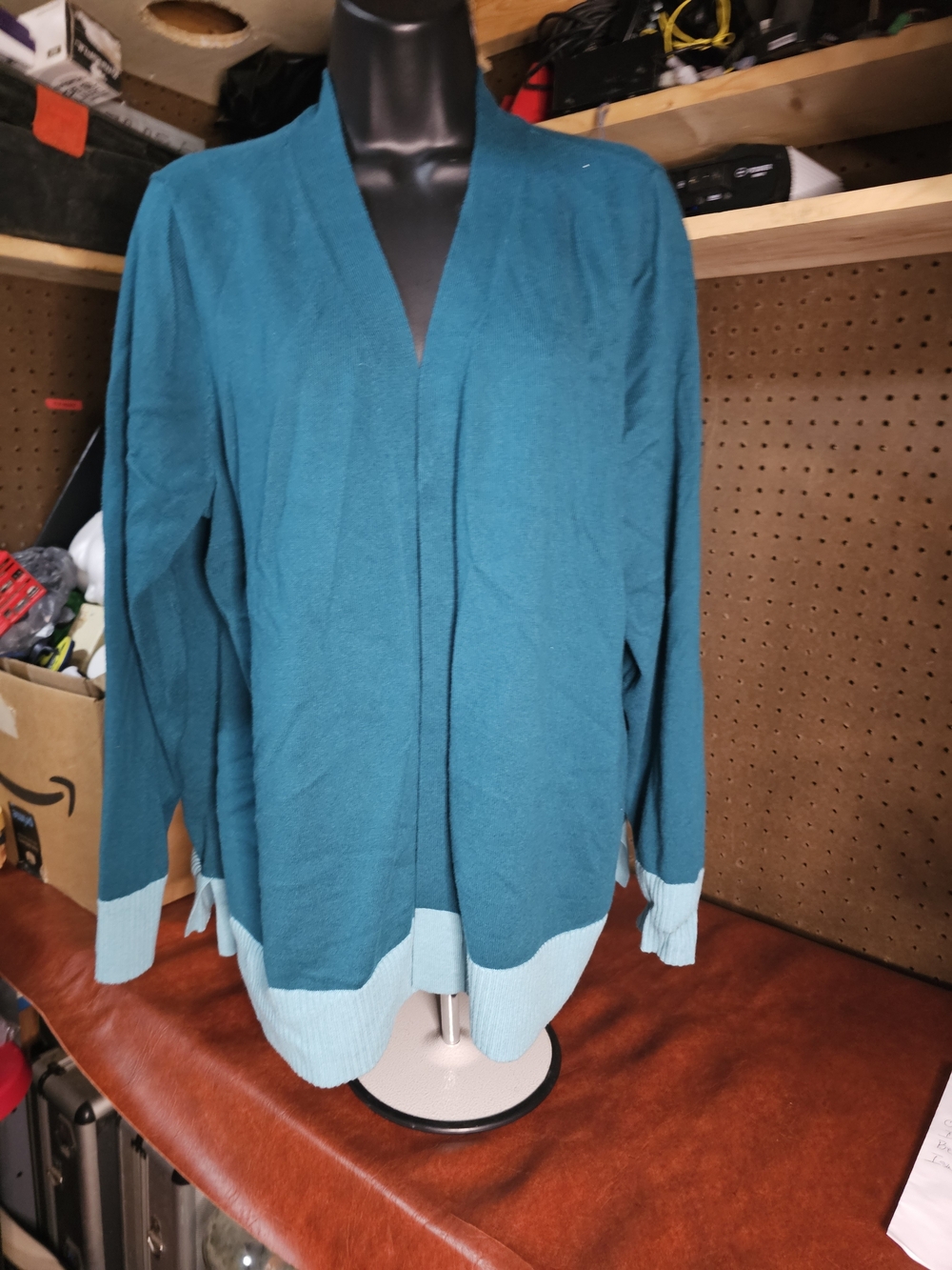 Isaac Mizrahi Live! Teal/Light Blue Cardigan 1x